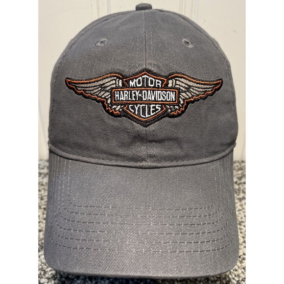 VTG Harley Davidson Gray Hat Cap Embroidered Logo w/ Wings Great Condition - Picture 1 of 11